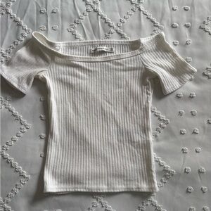 White Ribbed Off-Shoulder Top